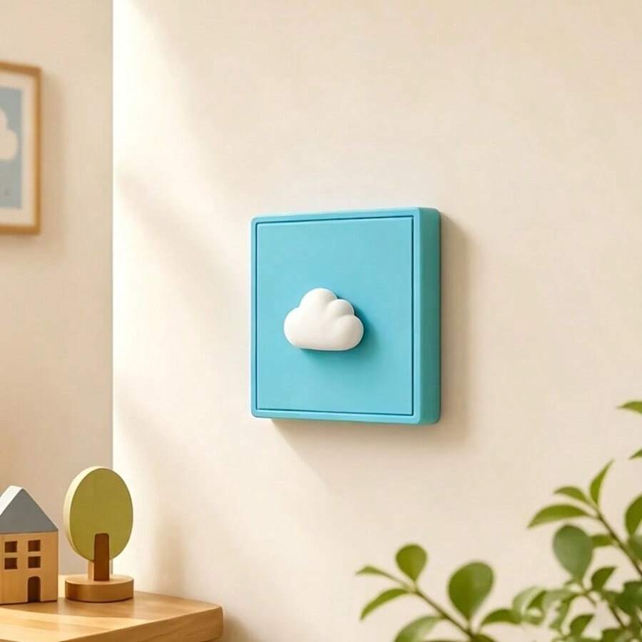 1pc 9.3*9.3cm Cloud Switch Cover, 3D Printed Switch Button Sticker, Home Switch Concealment Decor, Switch Protective Shell - Cloud-shaped Lid - View 1
