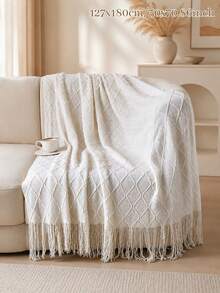1PC Personalized Custom Name Embroidered Diamond Knit Throw Blanket With Tassel Fringe, 4 Colors Optional, Decorative Piece For Sofa Armchair Living Room, Ideal Holiday Birthday Gift For Family Members - Multicolor - View 9