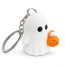 1pc Cute Multi‑Expression Ghost Keychain, Halloween 3D Ghost Bag Charm Pendant, Collectible Cartoon Ghost Key Ring, Holiday Party Gift For Friends - White - View 15