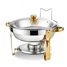 Premium Self-Heating Buffet Set, Stainless Steel Food Warmer, Kitchen Cookware, With Gold-Plated Stand, Lid And Handle. All-In-One Buffet Hot Pot Stove, Suitable For Hotel, Party, Wedding And Home Dining - View 13