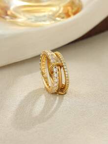1pc Luxury Fashion 18K Gold Diamond Ring, Waterproof Non-Fading Stainless Steel Multi-Layer Ring, Suitable For Daily And Party Wear, Holiday Gift - Ring - View 6