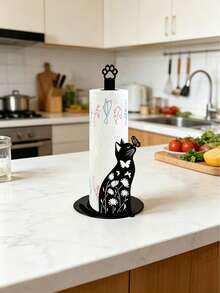 2D Design Cat & Butterfly Paper Towel Holder, Cute Black Cat Decor, Cat Lover Decoration, Vintage Farmhouse Style, Kitchen Countertop & Bathroom Vertical Toilet Paper Storage Rack, Creative Animal Silhouette, Decorative Home Storage Rack - Multicolor - View 6