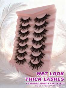 7 Pairs Soft Fluffy 3D Faux Mink False Eyelashes, Wet Look Dense Black Thin Stem, Reusable Cartoon Eyelashes For Halloween Party, Daily Charm And Special Occasions - View 4