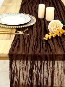 1/2/3/6/12/16/24pcs Chocolate Brown Bohemian Gauze Table Runner, Vintage Country‑Style Table Decoration, For Wedding, Bridal Shower, Birthday, Christmas, New Year, Home Dining Table Ornament - Multicolor - View 3