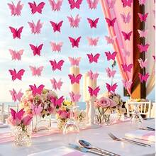 5 Pieces 3D Pink And Red Butterfly Paper Garland Hanging Decorative Banner For Home Ceiling Decor Birthday Party Wedding Theme Valentine Decoration Supplies Total 79 Inch Length - 5 - View 2