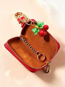 Polka Dot Cherry Print Multi-Function Storage Bag - Can Be Used As Car Key Holder, Coin Purse Or Earphone Case; With Zipper And Keychain, Can Be Attached To Handbag Or Backpack; Unisex Polka Dot Storage Bag. - Multicolor - View 6