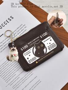Stylish Coin Purse With 2D Cat Charm And Cat Pattern.Card Holder Coin Purse,Minimalist Anti‑Theft Small Purse, Travel Back‑To‑School Daily Accessory - Multicolor - View 12
