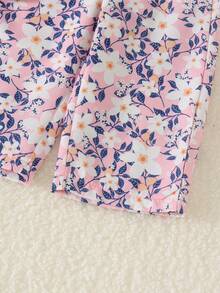 2pcs Infant/Toddler (Girl) Fresh Ruffle Trim 3D Flower Long Sleeve Top & Ditsy Floral Long Pants Set, Lightweight Spring/Autumn - Baby Pink - View 6