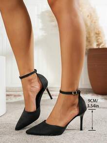 Black Suede High Heel Shoes, Women's Hollow Out Sandals With Thin Heel And Single Strap, Shallow Toe Professional Pointed Toe Pumps - Black - View 6