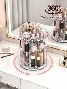 1pc 360° Rotating Makeup Organizer, Transparent Cosmetic Display Rack, Large Capacity Vanity Storage Organizer, Suitable For Lipstick, Brushes, Cream, Eyeshadow, Nail Polish And Jewelry, Desktop, Bathroom, Vanity Makeup Storage Box - Multicolor - View 4