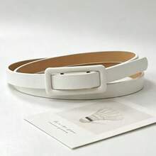 Women Minimalist Solid PU Skinny Waist Belt, Square Punch‑Free Buckle Decor Accessory For Campus Summer Fall Autumn Halloween Daily Outfit Matching - Small Bag Buckle Thin Belt - View 40