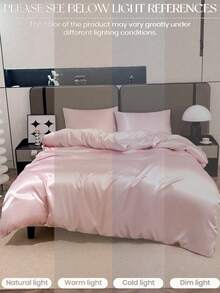 3pcs Luxury Light Pink Silky Satin Bedding Set, Soft & Breathable, Wrinkle-Resistant, Promotes Better Sleep, Hotel Style, Gift For Parents & Friends, Includes 1 Duvet Cover & 2 Pillowcases, Suitable For Dorm & Back To School - Baby Pink - View 8