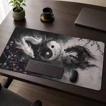 Alfombrilla de ratón gamer con dragones en blanco y negro XL nueva alfombrilla de ratón XXL tapete de escritorio de goma natural suave accesorios de oficina alfombrillas de ratón