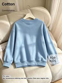 Children's Crew Neck Sweatshirt, Hand-Painted Dog With Cheers Winter Letter Print, Light Blue Pullover, Suitable For Boys And Girls - Blue - View 10