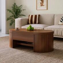 Lift-Top Coffee Table, Coffee Table With Curved Wood Sides, Pull-Out Shelf, Lift-Top Table, Multifunctional Living Room Furniture. - View 5
