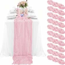 0 Pack 35 X 120 Inch Light Pink Pleated Semi‑Sheer Cheesecloth Gauze Table Runner, Soft Drapable Boho Rustic Decor For Wedding Arch Bridal Baby Shower Banquet Reception Farmhouse Birthday Party - View 2
