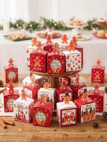 1/24pcs Christmas Gingerbread Man Candy Gift Box Random Style, 3D Gingerbread Man Top Card Design, Chocolate Cookie Packaging Box, Christmas Party Favor, Christmas Gift Packaging Box, Holiday Tabletop Decor - Multicolor - View 6