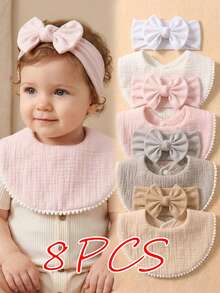 8PCS Candy Color Soft Elastic Baby Hair Accessories, Skin-Friendly Baby Bibs & Drool Cloths Set, Suitable For Daily Use - Multicolor - View 1