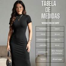 Vestido Feminino Midi Canelado Cacharrel Manga Curta com Fenda Gola Alta Tubinho Modelador Vestido Frio Inverno - Verde Militar - Visão 2