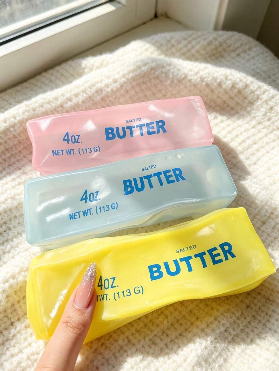 Mainan Squishy Stik Mentega Warna Macaron, Mainan Gel Lembut Transparan yang Dapat Dibentuk, Mainan Sensorik Remas Bertema Makanan Realistis, Dekorasi Meja, Hadiah Liburan & Pesta untuk Remaja dan Dewasa