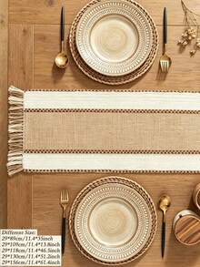 ABEST6522 Home&Living store Poly Linen Blend Woven Table Runner, Farmhouse Style Table Runner With Crochet Trim & Tassel Fringe, Decorative Table Cover For Dining Table, Banquet, Thanksgiving, Christmas & Daily Household Decor - Multicolor - View 8
