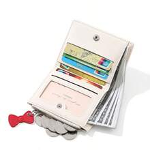 Cute Cat Embroidery PU Leather Short Bifold Wallet With Bow Zipper Charm, Snap Closure Multi Card Slots Coin Purse For Women Girls - Multicolor - View 6