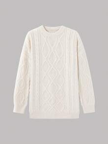 Atasan Sweater Rajut Kabel Gaya Preppy Minimalis Elegan Polos Kasual Sehari-hari untuk Wanita, Pakaian Musim Gugur dan Musim Dingin - Aprikot - View 4