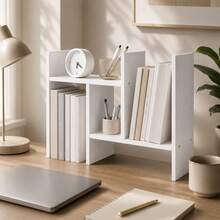 Adjustable Combination Desktop Bookshelf, Multi‑Functional Office Desk Storage Organizer Rack - White - View 7