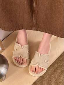 Women's New Winter Fuzzy Slippers, Outdoor Wear, Autumn New Fairy Style Slip-On Sandals, Spring/Autumn Indoor Home Office Beige Slippers - Beige - View 4