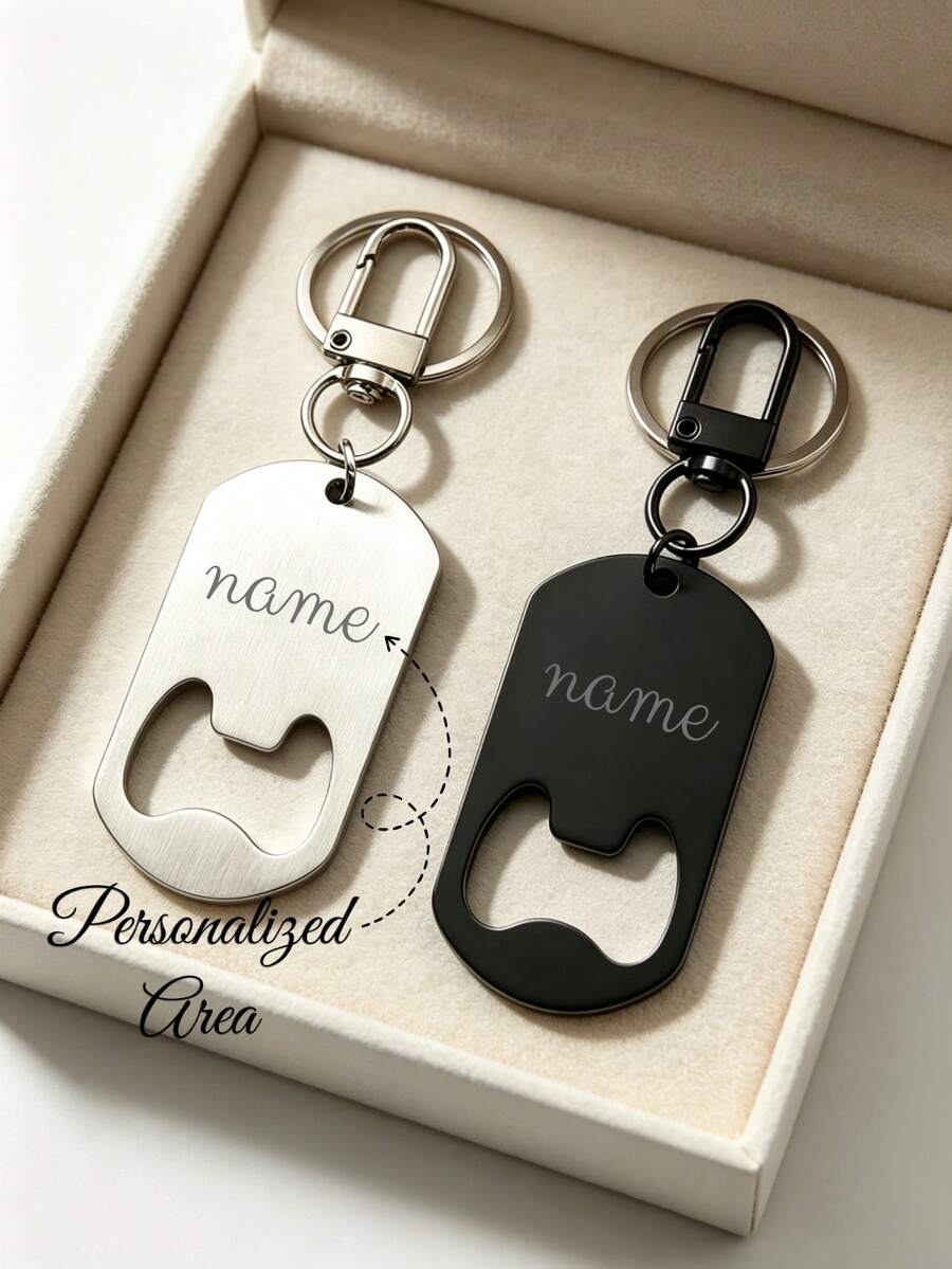 Custom Bottle Opener, Personalized Bottle Opener Keychain, Laser Engraved Stainless Steel Military Tag Bottle Opener Keychain, Metal Portable Beer Opener, Anniversary Valentine's Day Gift, Car Backpack Pendant, Creative Gift Keychain Accessory, Personalized Custom Keychain Portable Bottle Opener - Black - View 1