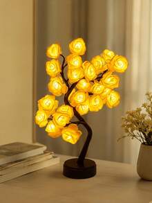 LED Rose Tree Lamp Warm White Artificial Flower Bonsai Light Adjustable Branches Romantic Decorative Table Lamp Bedroom Living Room Dining Room Office Wedding Party Indoor Home Decor - A - View 7