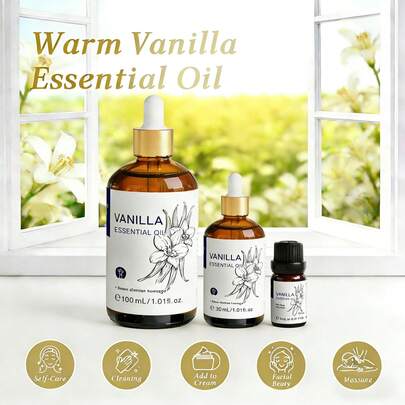 Minyak Esensial Vanila Murni HIQILI, Aroma Hangat, 10mL/30mL/100mL, Cocok untuk Relaksasi, Perawatan Kulit, Mandi, Diffuser, Pelembap Udara, Aromaterapi, Pengharum Ruangan, Aroma Tahan Lama, Pembuatan Sabun dan Lilin Buatan Tangan, Hadiah Terbaik untuk Ulang Tahun, Hari Valentine, Hari Raya
