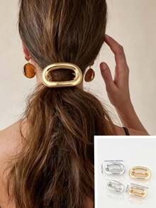 2pcs Solid Color Minimalist Style Two Sizes Combination Spring Hair Clips, Simple And Low-Key Women's Hair Accessories - Multicolor - View 1