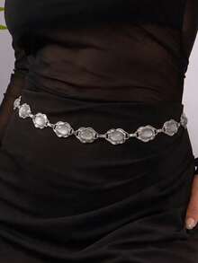 1pc Minimalist Bohemian Style Rhinestone Decor Pendant High-End Design Waist Chain, Suitable For Wedding, Banquet, Party, Gift For Friends And Lovers - White - View 2