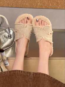 Women's New Winter Fuzzy Slippers, Outdoor Wear, Autumn New Fairy Style Slip-On Sandals, Spring/Autumn Indoor Home Office Beige Slippers - Beige - View 3