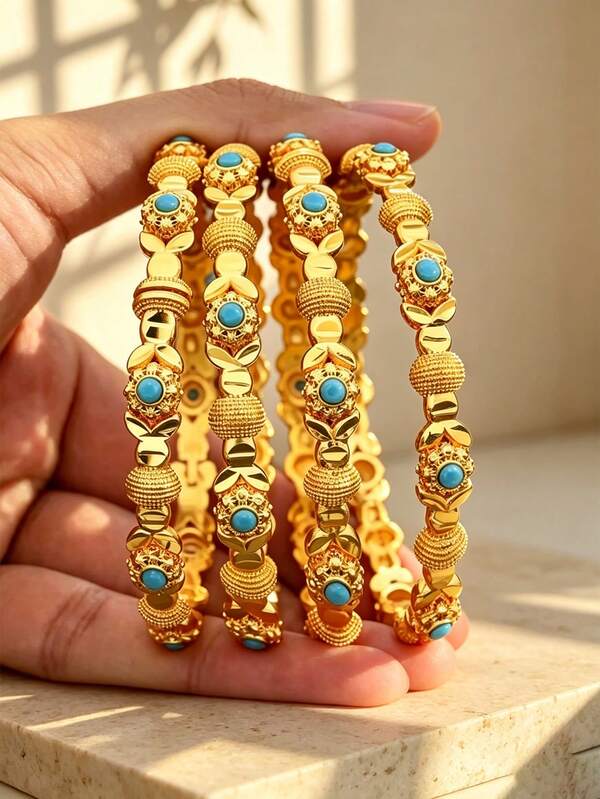 Vintage Middle Eastern Directional Dubai Carved Hollow Bracelet, Bride Accessory Gift For Eid Al Fitr Wedding Party