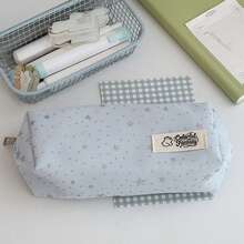 Cute 3D Wing Decor Star Pattern Pencil Pouch, Zipper Canvas Stationery Storage Bag, Back‑To‑School Supplies For School Girls - Star Pencil Case - View 8