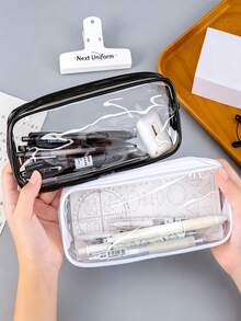 Clear Pencil Bag Waterproof PVC Zippered Cosmetic Storage Pouch Large Capacity Minimalist Storage Bag Perfect For Summer Back To School Teacher's Day Graduation Birthday Hall Stationery School Essentials Travel Essentials - Multicolor - View 3
