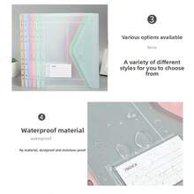 6pcs Macaron Color PP Transparent Envelope Binder Pockets, 11 Holes Compatible With 2/3/4 Hole Binders, With Random Style Label Slots, Home Office Student Back To School Storage Folders (Random Color And Style) - Multiple Styles - View 5