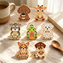 Cute Animal Enamel Pins,Dogs Giraffe Turtle Drinking Coffee Bubble Tea Lapel Pins,Metal Badge Brooch For Backpack Clothing Hat,Lovely Gift For Friends - Multicolor - View 4