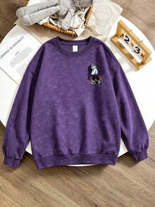 1pc Boys' Round Neck Long Sleeve Sweatshirt, Cartoon Rabbit Print, Playful Design, Comfortable Autumn/Winter New Style Boys' Top - Purple - View 2