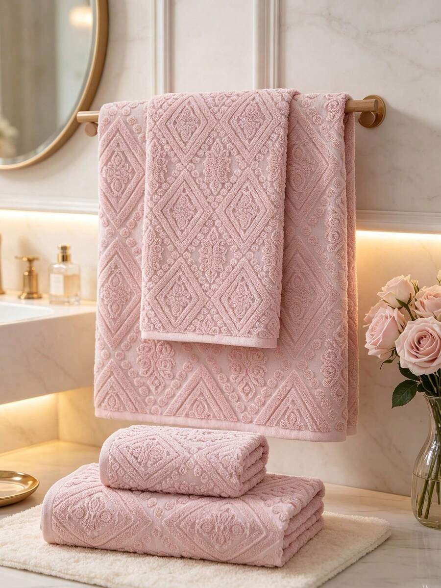 QIBHI 2/4 Packs Cotton Towel Set, Contains 2 Oversize Bath Towels 35x63 Inch, 2 Hand Towels, Ideal Everyday Use, Ultra Soft Compact & Lightweight - Pink - Dusty Pink - View 1