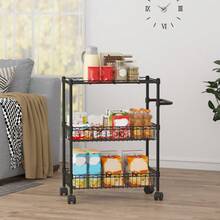 Danolapsi 3 Tier Rolling Cart,Metal Utility Storage Cart,Rolling Utility Cart With Wheels,Craft Cart With Handle,Mesh Basket,Trolley Organizer For Kitchen Living Room Office Garage Dorm - Black - View 7
