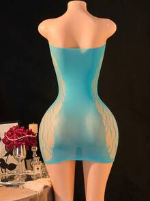1pc Women's Sexy Lingerie,Hollow See-Throug,Sparkle Rhineston,Sexy Slim Bikini Cover-Up,Hot Girl Outfit,Sexy Party Role Play Costume Valentine's Day - Mint Blue - View 2