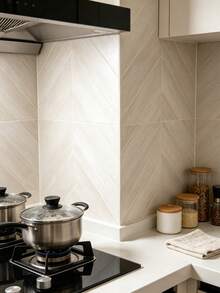 5/30pcs Self-Adhesive Wall Tiles, 7.87in/20cm Per Piece, 2D Peel And Stick Splash-Proof Wall Tiles, Waterproof And Oil-Proof, Suitable For Kitchen And Bathroom, Customizable Kitchen Decor - Beige - View 5