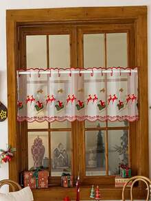 1pc Christmas Holiday Atmosphere Reindeer & Christmas Berry Decorative Short Curtain - 1PC - View 9