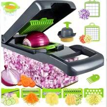 Vegetable Chopper, Vegetable And Fruit Slicer, Food Grater, Cutter (With Container), Onion Chopper (With Multiple Interchangeable Blades), Potato Chopper, Kitchen Supplies, Kitchen Gadgets - View 1