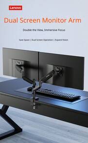 Lenovo A720 Pneumatic Full‑Motion Monitor Stand, Articulating Multi‑Direction Rotatable VESA Mount Bracket, One‑Hand Smooth Adjustment, Cable Management, Space‑Saving Ergonomic Riser For Large‑Screen Home Office Display - View 3