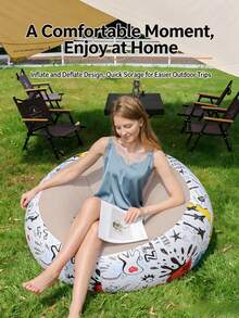 1pc New Graffiti Spherical Inflatable Lazy Sofa, Foldable Flocked Inflatable Bean Bag Chair, Portable Air Sofa For Indoor Home Relaxation - A - View 12