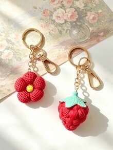 1pc Red Strawberry Flower Keychain Keyring Bag Charm Pendant, Suitable For Wallet, Handbag And Other Bag Decoration - Multicolor - View 2